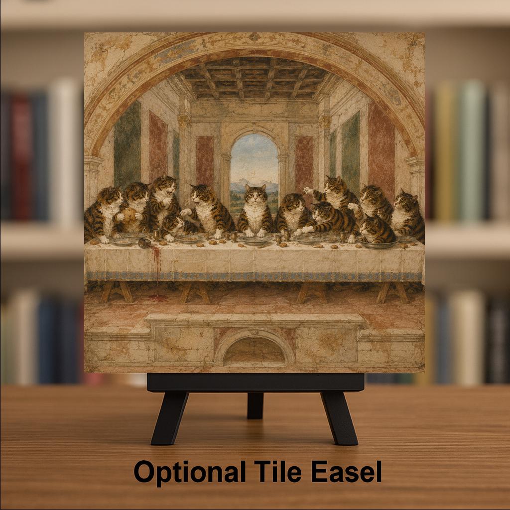 Funny Cat Ceramic Art Tile: Cats at the Last Supper Famous Painting Parody Wall Decor Cat Lover Gift Quirky Home Decor Art