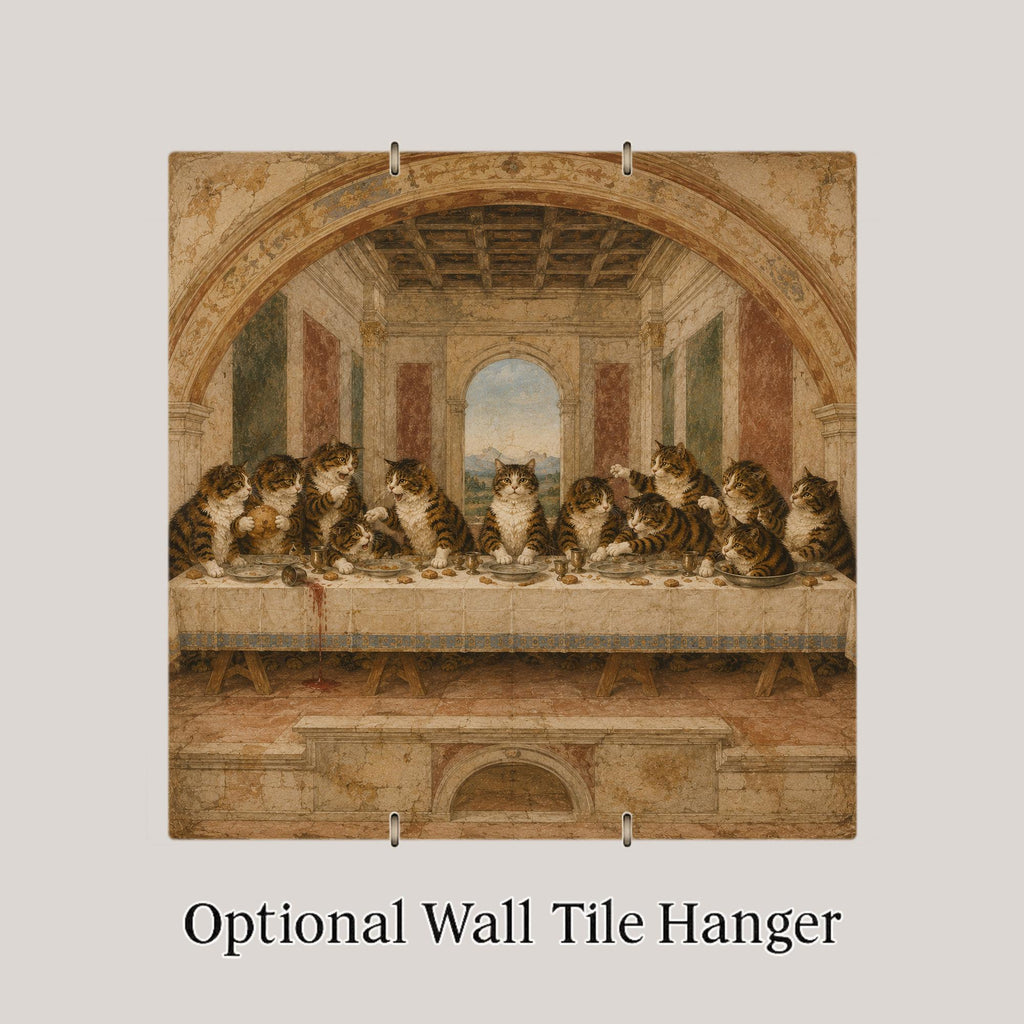 Funny Cat Ceramic Art Tile: Cats at the Last Supper Famous Painting Parody Wall Decor Cat Lover Gift Quirky Home Decor Art