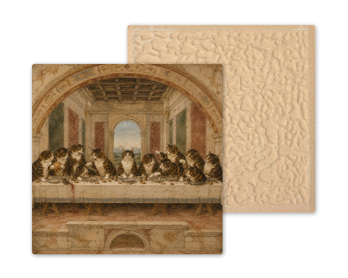 Funny Cat Ceramic Art Tile: Cats at the Last Supper Famous Painting Parody Wall Decor Cat Lover Gift Quirky Home Decor Art