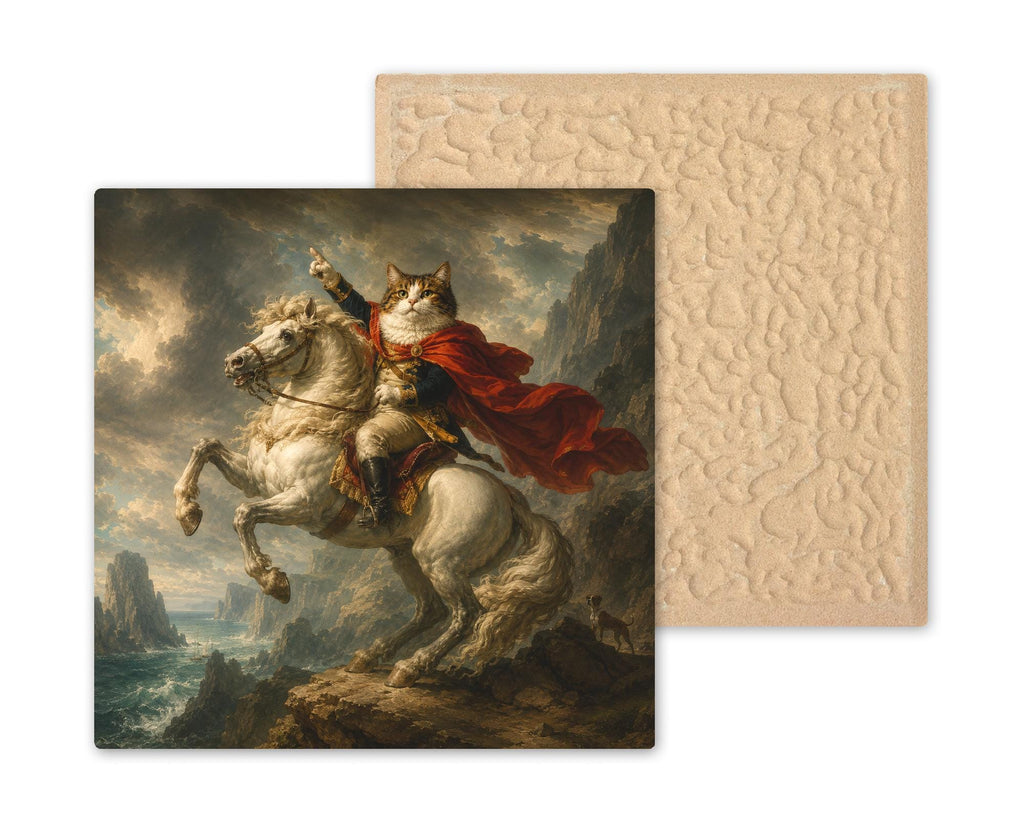 Funny Cat Ceramic Art Tile: Cat Crossing the Alps Famous Painting Parody Wall Decor Art Lover Gift Quirky Home Decor Art