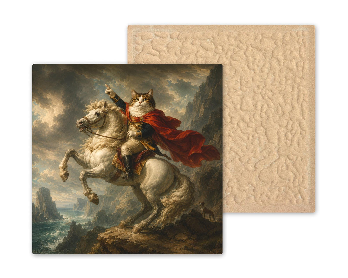 Funny Cat Ceramic Art Tile: Cat Crossing the Alps Famous Painting Parody Wall Decor Art Lover Gift Quirky Home Decor Art