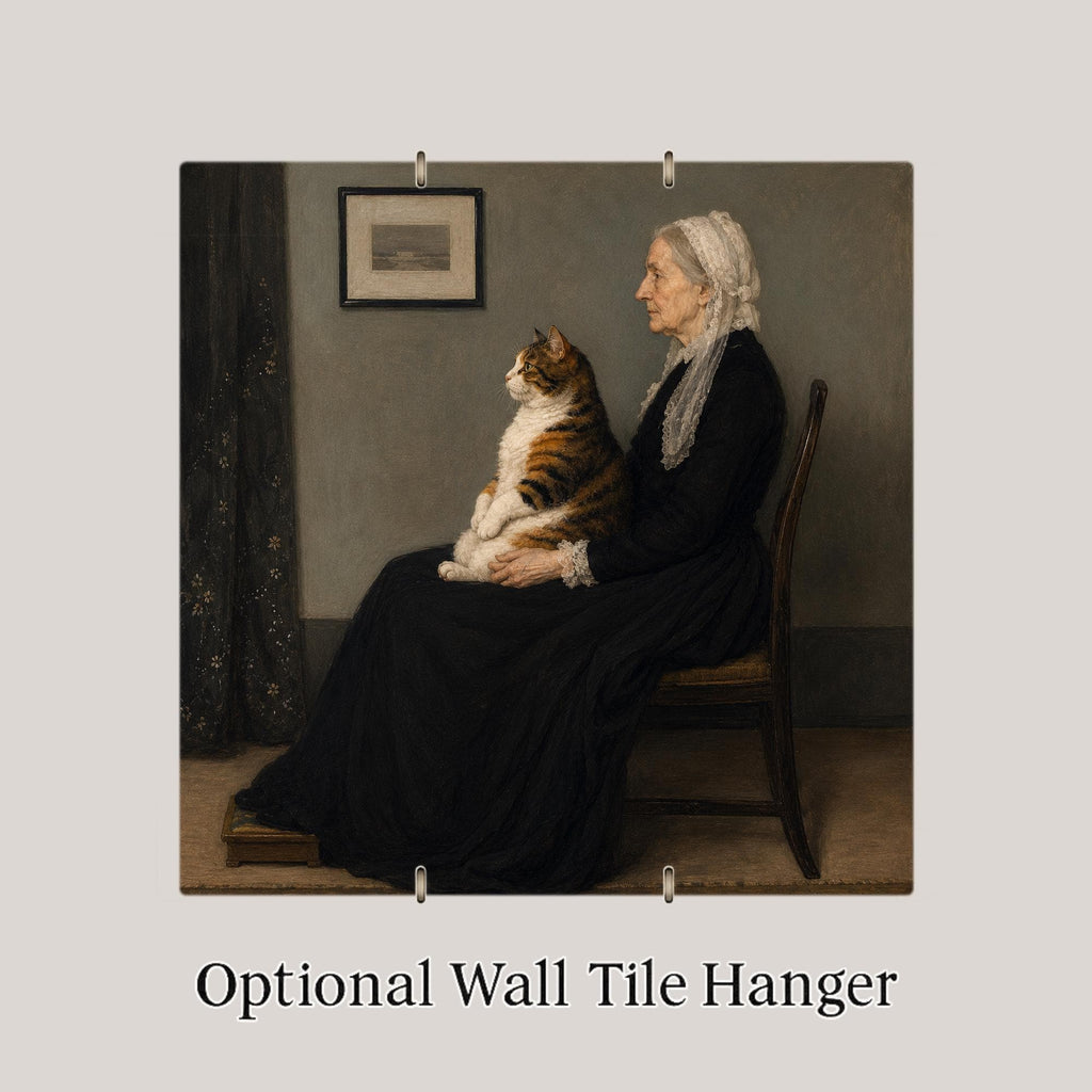 Funny Cat Ceramic Art Tile: Cat in Whistlers Mother Famous Painting Parody Wall Decor Art Lover Gift Quirky Home Decor Art