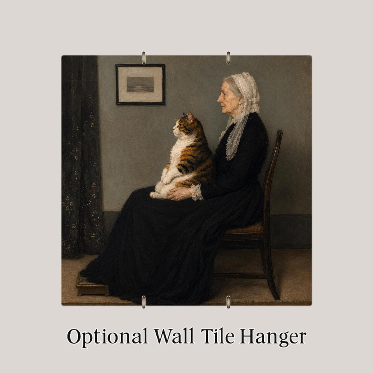 Funny Cat Ceramic Art Tile: Cat in Whistlers Mother Famous Painting Parody Wall Decor Art Lover Gift Quirky Home Decor Art