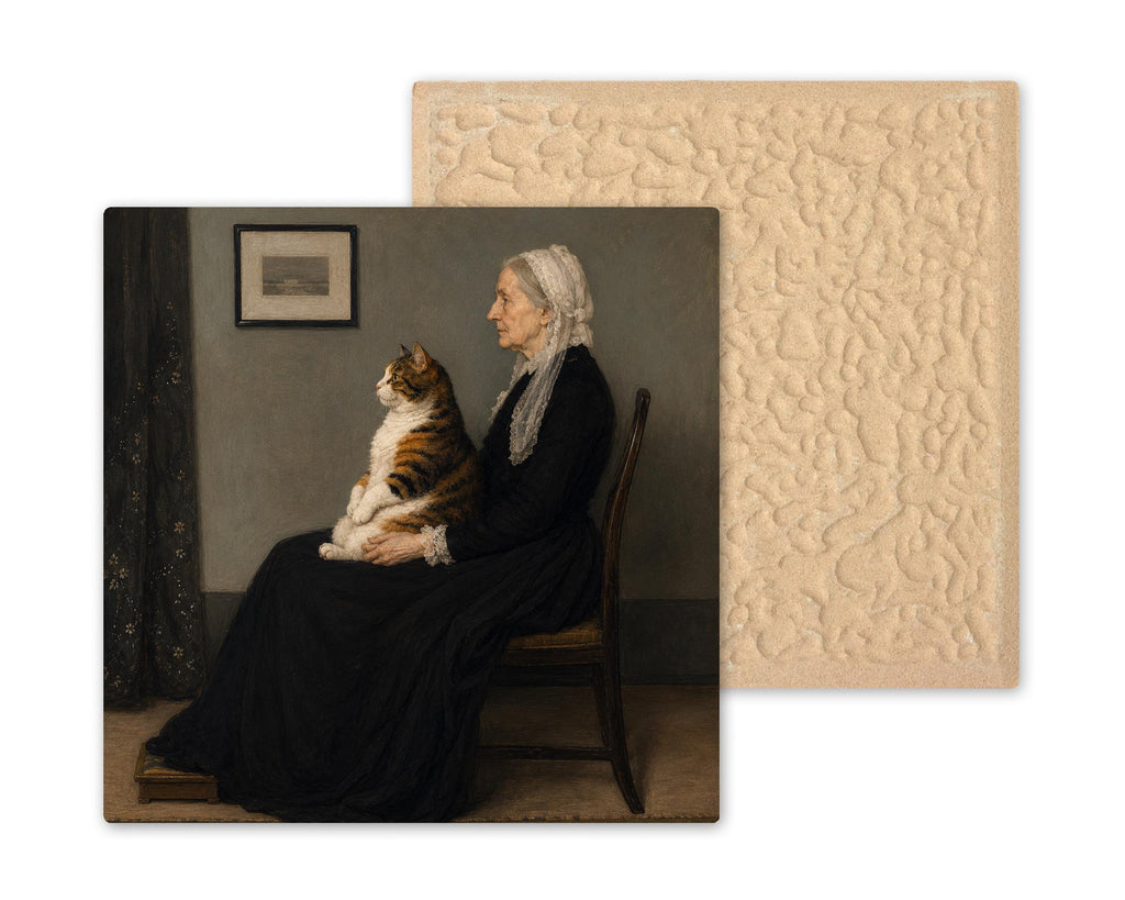 Funny Cat Ceramic Art Tile: Cat in Whistlers Mother Famous Painting Parody Wall Decor Art Lover Gift Quirky Home Decor Art
