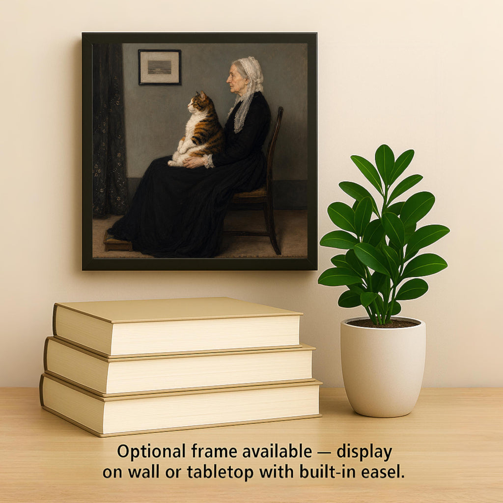 Funny Cat Ceramic Art Tile: Cat in Whistlers Mother Famous Painting Parody Wall Decor Art Lover Gift Quirky Home Decor Art