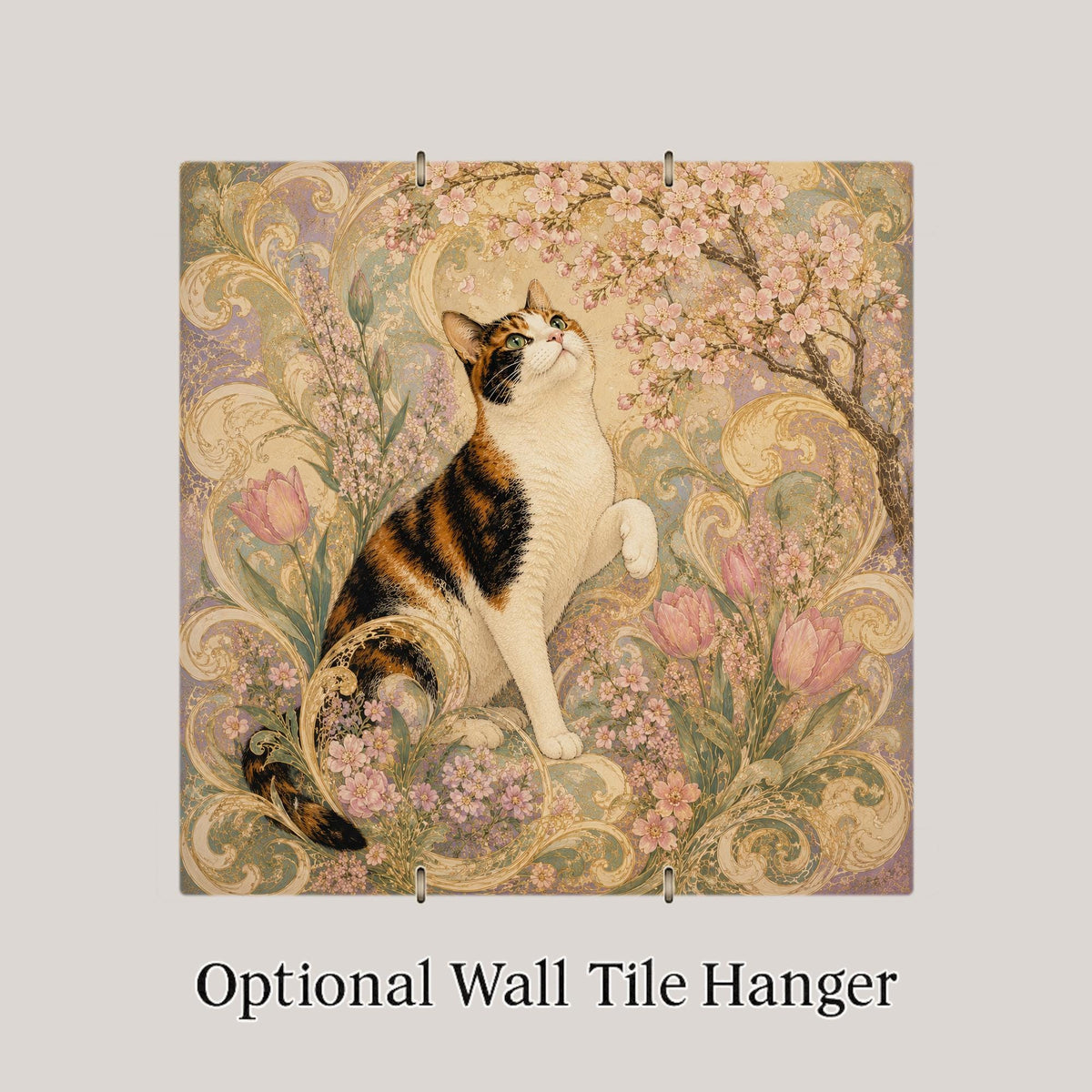 Art Nouveau Cat Ceramic Art Tile: Spring Goddess Floral Wall Decor Botanical Home Decor Cat Lover Gift Decorative Panel