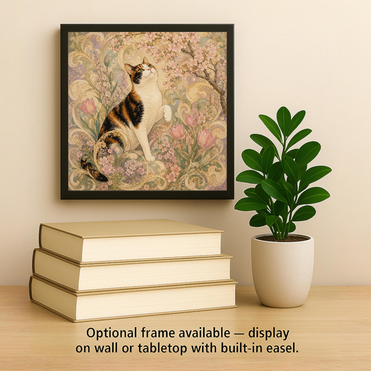 Art Nouveau Cat Ceramic Art Tile: Spring Goddess Floral Wall Decor Botanical Home Decor Cat Lover Gift Decorative Panel