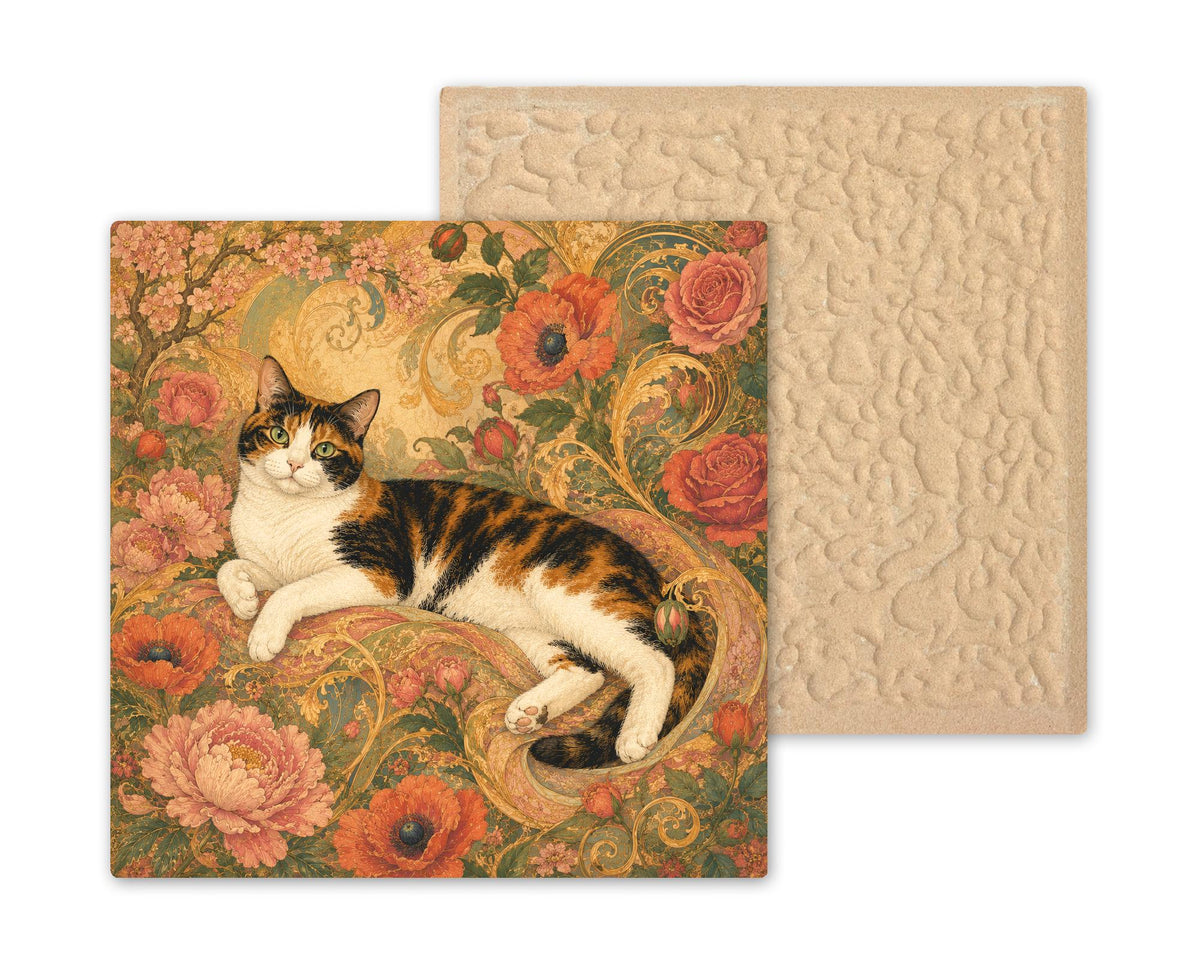 Art Nouveau Cat Ceramic Art Tile: Summer Goddess Floral Wall Decor Botanical Home Decor Cat Lover Gift Decorative Panel