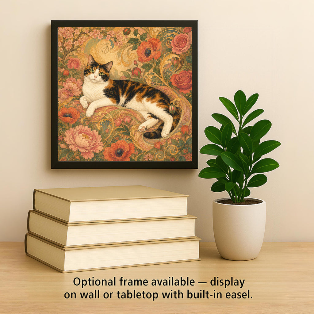 Art Nouveau Cat Ceramic Art Tile: Summer Goddess Floral Wall Decor Botanical Home Decor Cat Lover Gift Decorative Panel