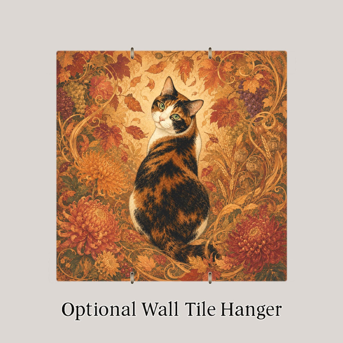 Art Nouveau Cat Ceramic Art Tile: Autumn Goddess Floral Wall Decor Botanical Home Decor Cat Lover Gift Decorative Panel