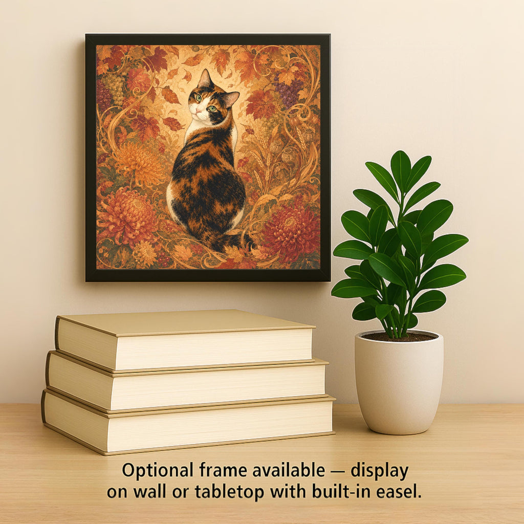 Art Nouveau Cat Ceramic Art Tile: Autumn Goddess Floral Wall Decor Botanical Home Decor Cat Lover Gift Decorative Panel