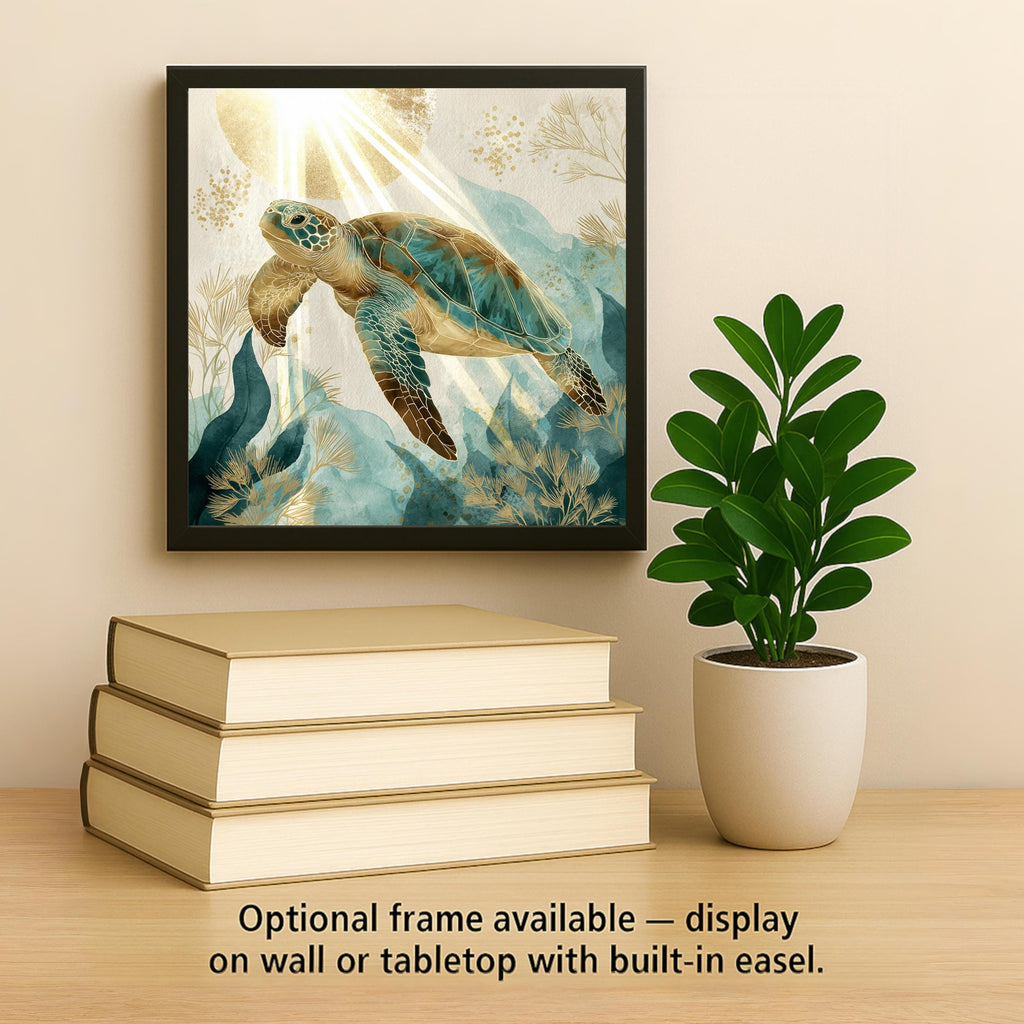 Sea Turtle Watercolor Ceramic Art Tile: Coastal Wall Decor Beach House Accent Ocean Home Decor Wall Art