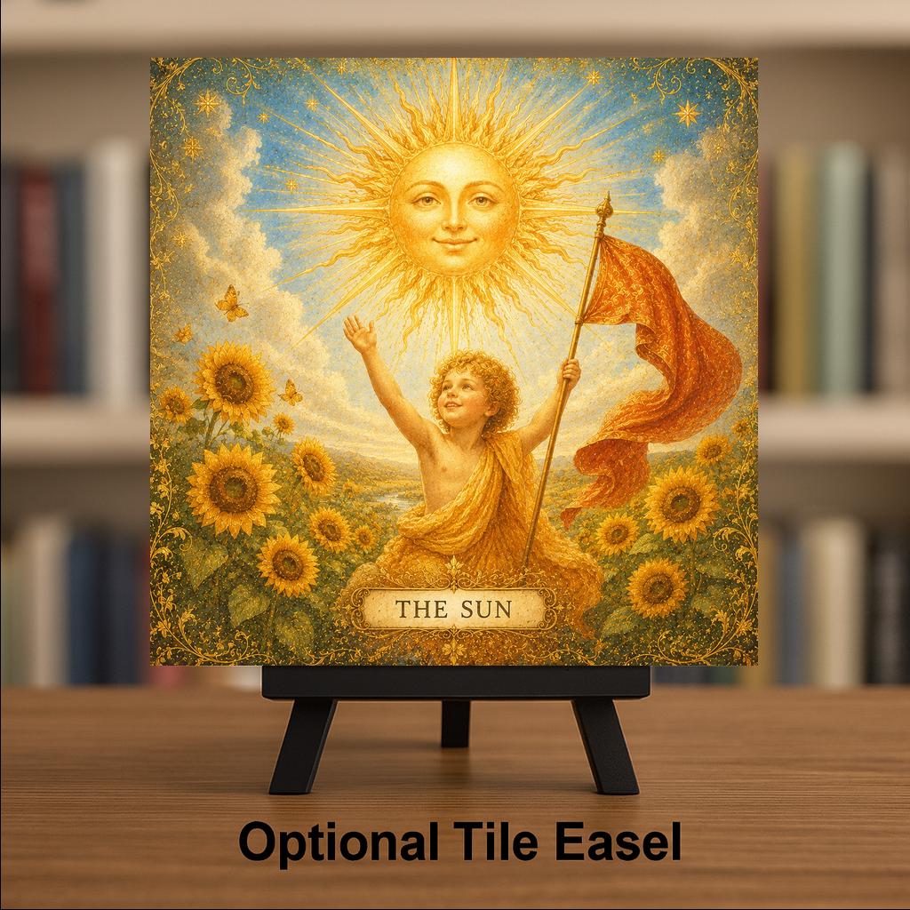 The Sun Tarot Wall Art Ceramic Tile Celestial Mystical Decor Vintage Esoteric Card Art Witchy Boho Sun Moon Tile