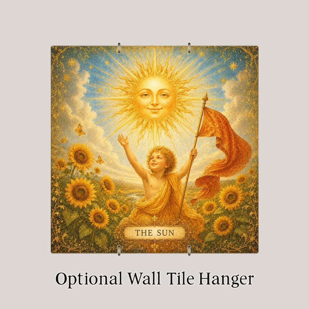 The Sun Tarot Wall Art Ceramic Tile Celestial Mystical Decor Vintage Esoteric Card Art Witchy Boho Sun Moon Tile