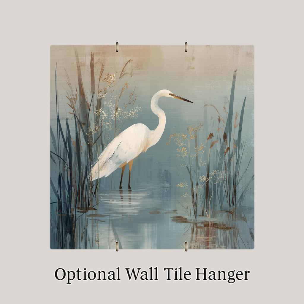 Coastal Marsh Bird Ceramic Art Tile: Beach House Wall Decor Egret Lake House Home Decor Wall Art