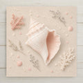 Conch shell ceramic art tile with soft texture in cream, sand, blush and soft grey, coastal style.