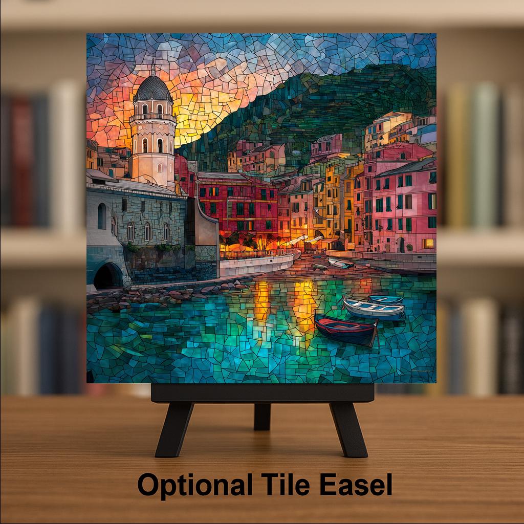 Cinque Terre Ceramic Art Tile: Vernazza Harbor Italy Coastal Wall Decor Italian Travel Gift Mediterranean Home Decor