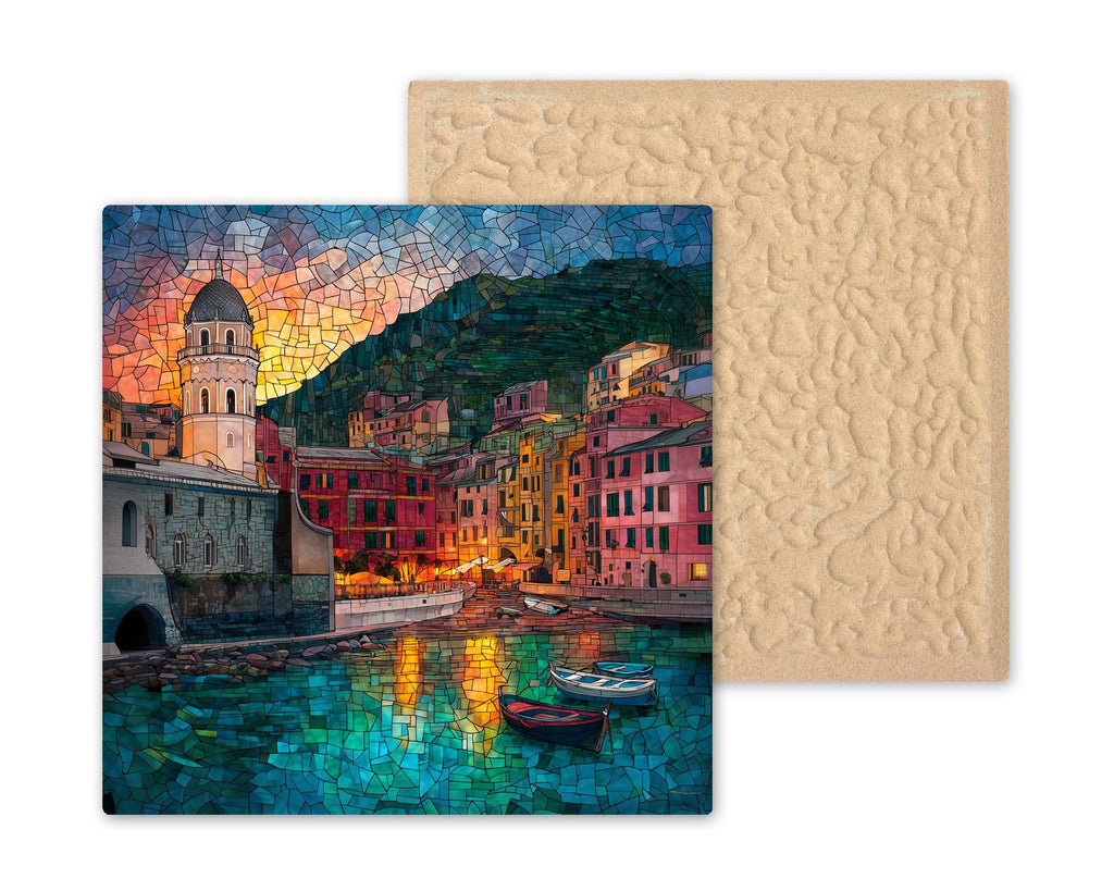 Cinque Terre Ceramic Art Tile: Vernazza Harbor Italy Coastal Wall Decor Italian Travel Gift Mediterranean Home Decor