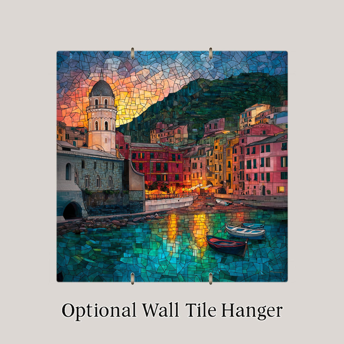 Cinque Terre Ceramic Art Tile: Vernazza Harbor Italy Coastal Wall Decor Italian Travel Gift Mediterranean Home Decor