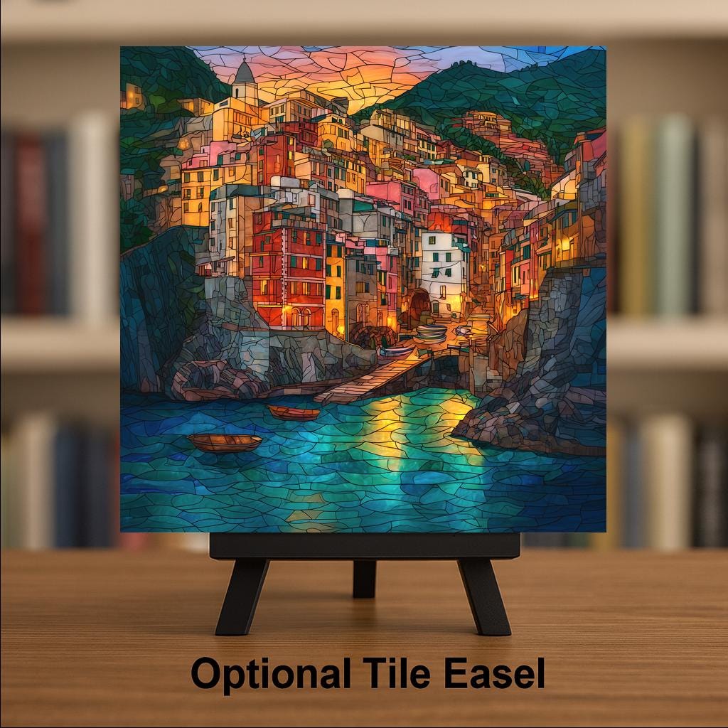 Cinque Terre Ceramic Art Tile: Riomaggiore Italy Coastal Wall Decor Italian Travel Gift Mediterranean Village Home Decor