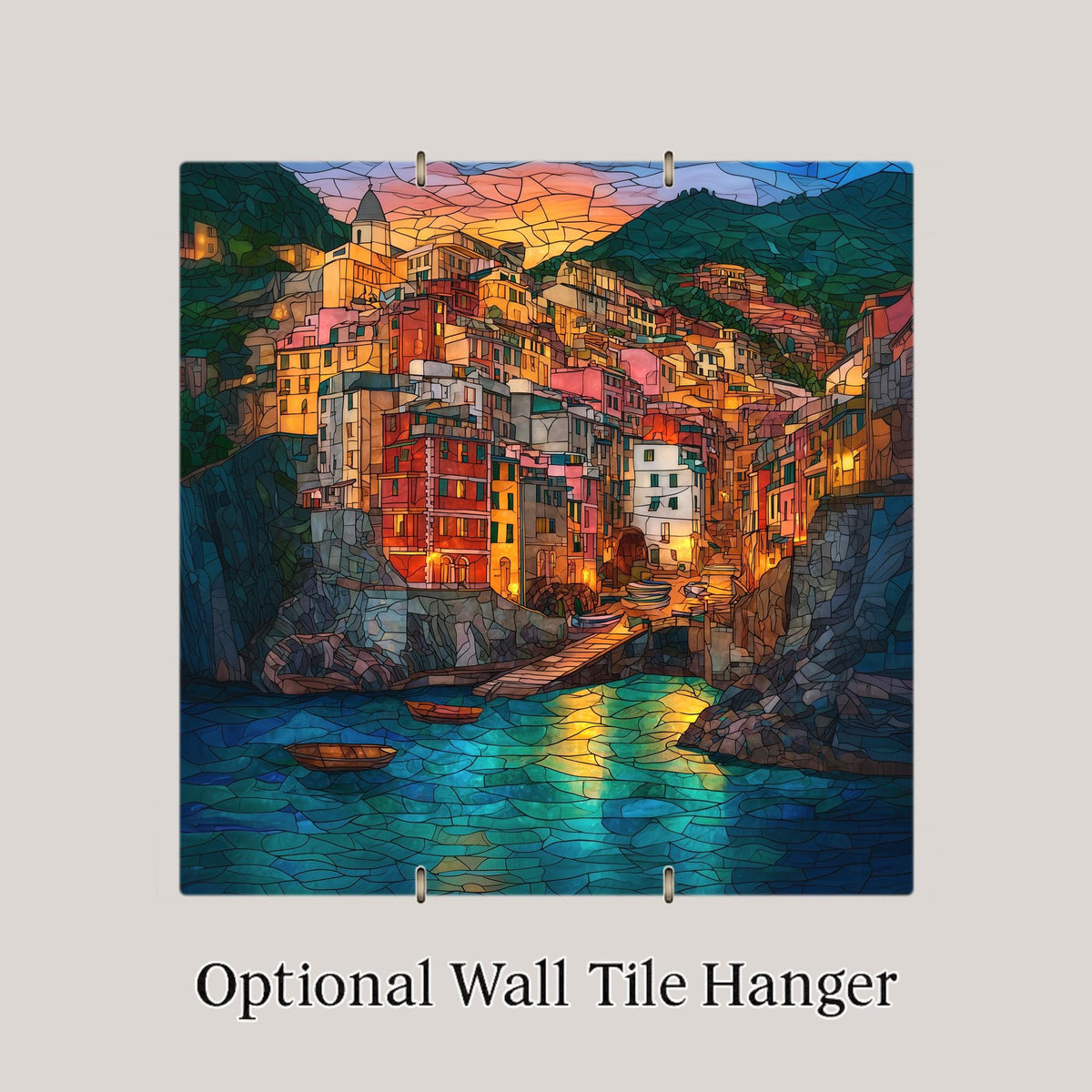 Cinque Terre Ceramic Art Tile: Riomaggiore Italy Coastal Wall Decor Italian Travel Gift Mediterranean Village Home Decor