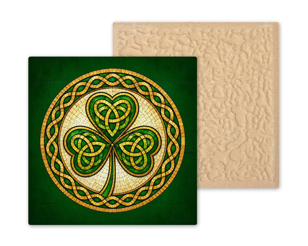 Celtic Shamrock Ceramic Art Tile: Irish Heritage Wall Decor Stained Glass Style Lucky Clover Gift Home Decor Tile Art
