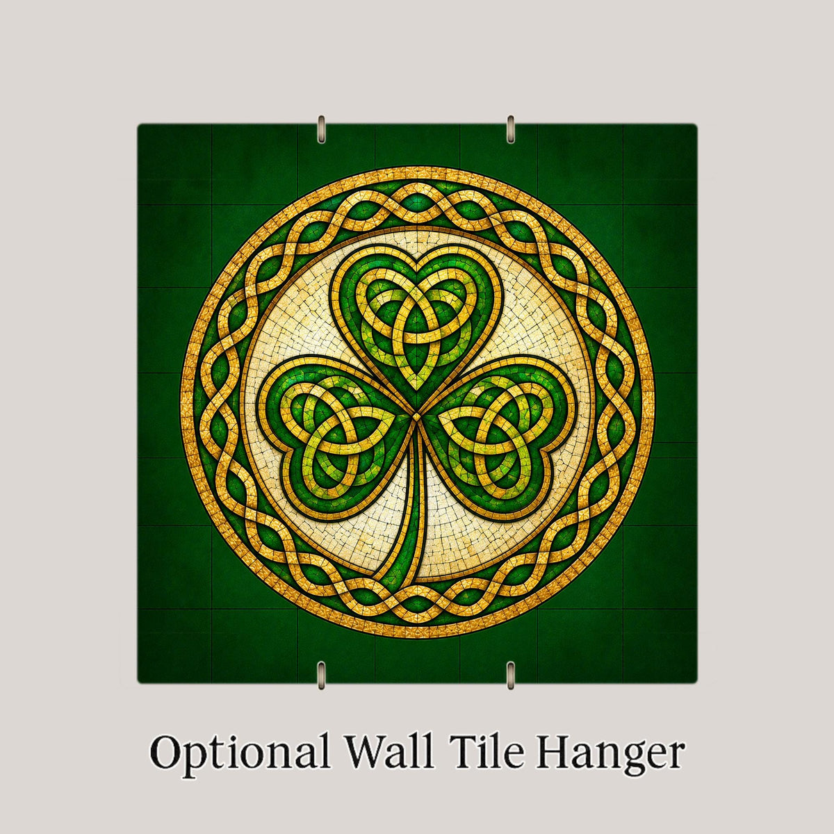 Celtic Shamrock Ceramic Art Tile: Irish Heritage Wall Decor Stained Glass Style Lucky Clover Gift Home Decor Tile Art