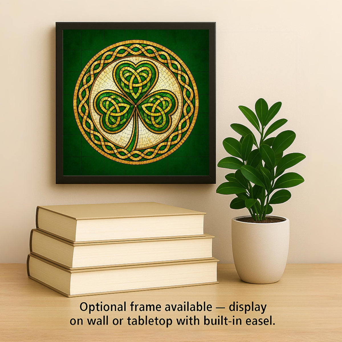 Celtic Shamrock Ceramic Art Tile: Irish Heritage Wall Decor Stained Glass Style Lucky Clover Gift Home Decor Tile Art