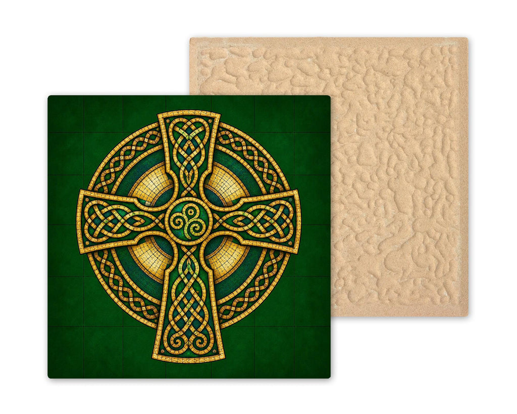 Celtic Cross Ceramic Art Tile: Irish Heritage Wall Decor Stained Glass Style Celtic Knot Cross Gift Home Decor Tile Art