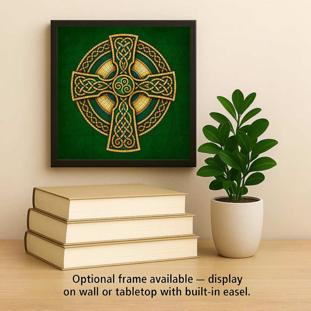 Celtic Cross Ceramic Art Tile: Irish Heritage Wall Decor Stained Glass Style Celtic Knot Cross Gift Home Decor Tile Art