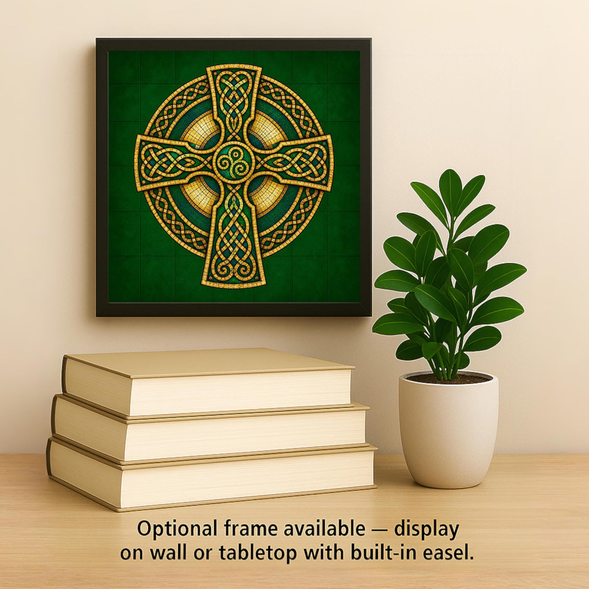 Celtic Cross Ceramic Art Tile: Irish Heritage Wall Decor Stained Glass Style Celtic Knot Cross Gift Home Decor Tile Art