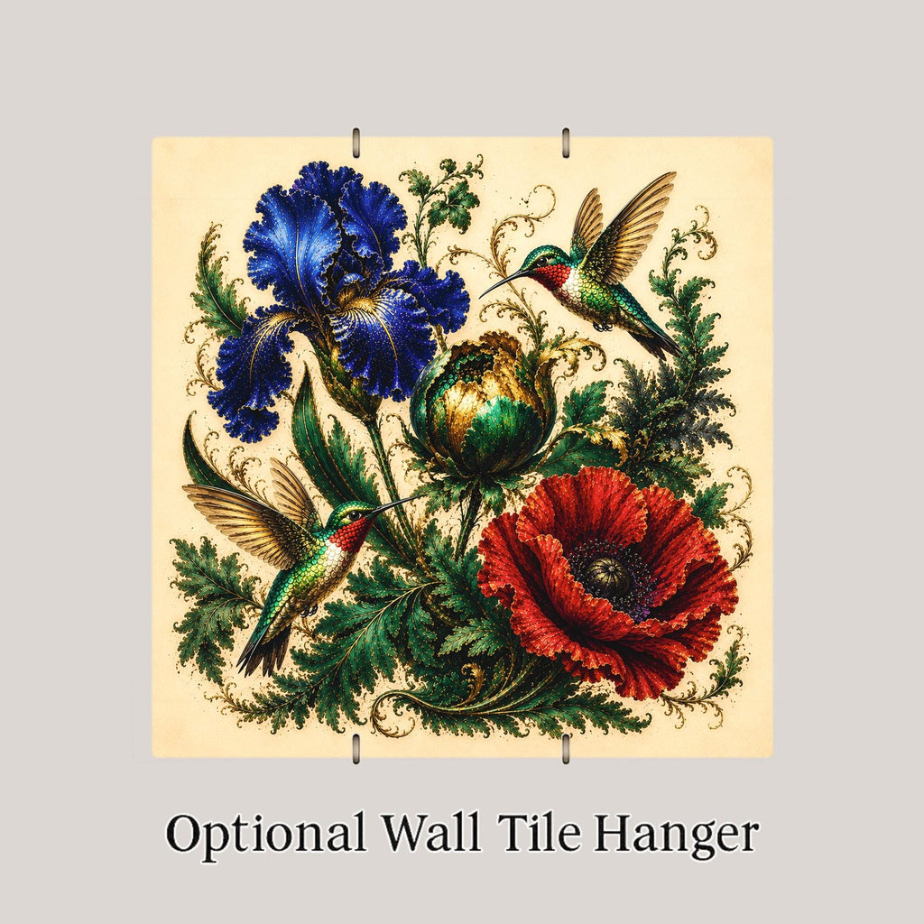 Hummingbird Garden Ceramic Art Tile: Jewel Tone Botanical Wall Decor Nature Home Decor Wall Art
