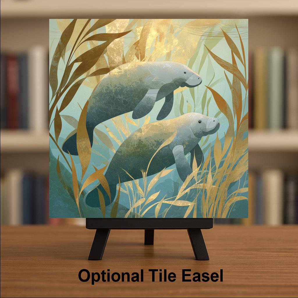 Coastal Manatee Ceramic Art Tile: Beach House Bathroom Wall Decor Calming Ocean Home Decor Wall Art