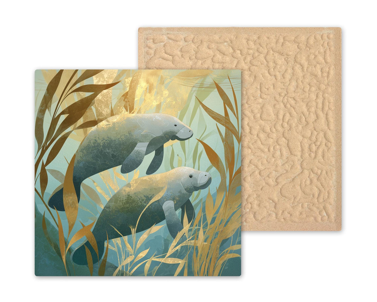 Coastal Manatee Ceramic Art Tile: Beach House Bathroom Wall Decor Calming Ocean Home Decor Wall Art