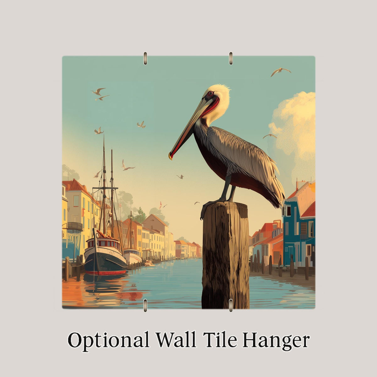 Pelican Ceramic Art Tile: Coastal Wall Decor Beach House Harbor Bird Ocean Home Decor Wall Art