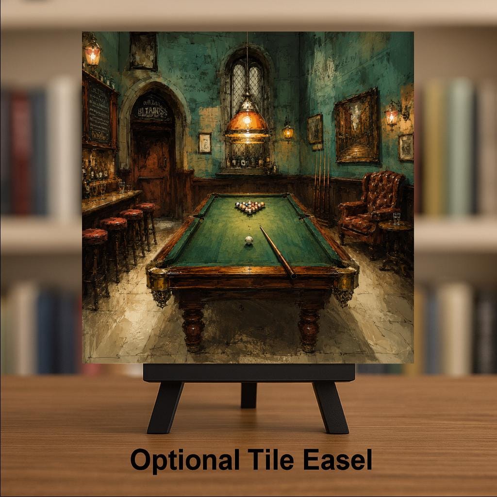 Pool Table Ceramic Art Tile: Billiards Wall Decor Man Cave Game Room Home Decor Wall Art
