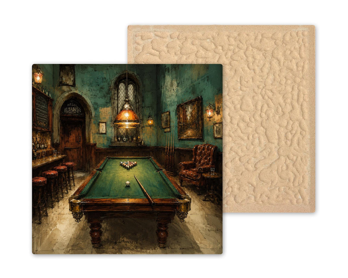 Pool Table Ceramic Art Tile: Billiards Wall Decor Man Cave Game Room Home Decor Wall Art