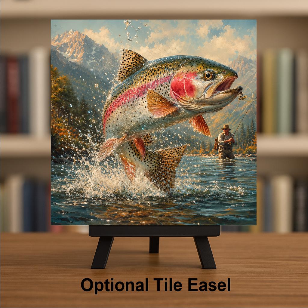 Rainbow Trout Ceramic Art Tile: Fly Fishing Wall Decor Cabin Lake House Angler Home Decor Fathers Day Gift Wall Art