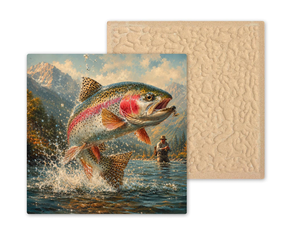 Rainbow Trout Ceramic Art Tile: Fly Fishing Wall Decor Cabin Lake House Angler Home Decor Fathers Day Gift Wall Art