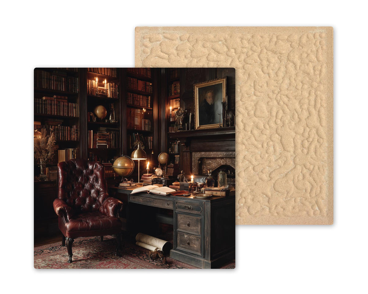Vintage Library Ceramic Art Tile: Dark Academia Bookshelf Book Nook Wall Decor Gift for Her Reader Home Decor Bookish Gift
