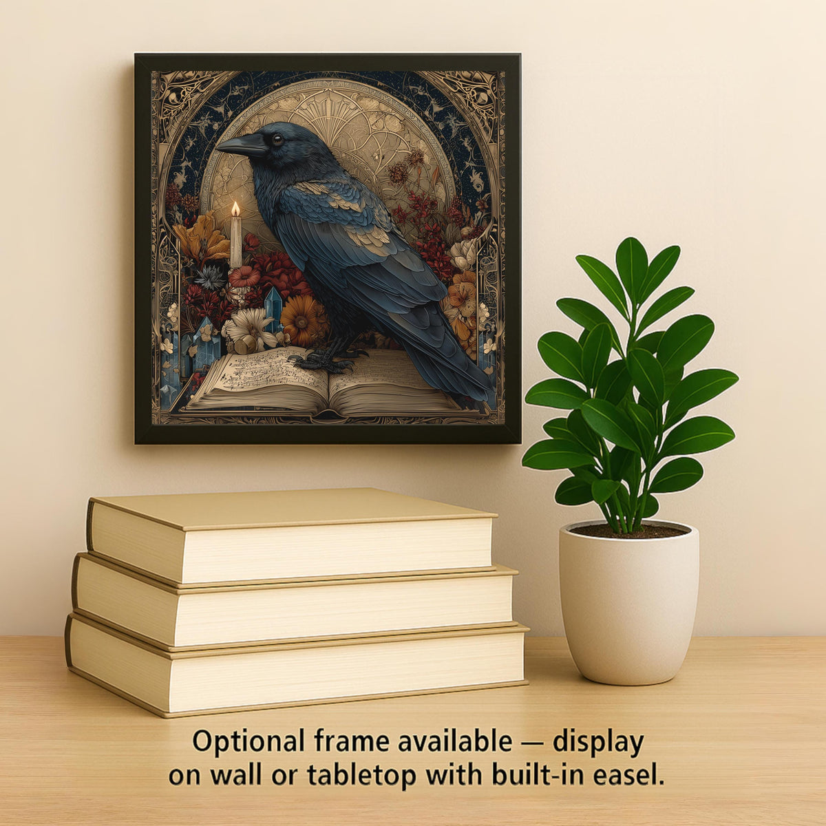 Raven and Spellbook Ceramic Art Tile: Dark Academia Bookshelf Book Nook Wall Decor Gothic Gift for Her Witchy Home Decor