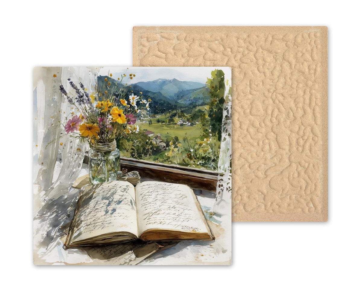Book and Wildflowers Ceramic Art Tile: Cottagecore Bookshelf Book Nook Wall Decor Gift for Her Garden Reader Home Decor