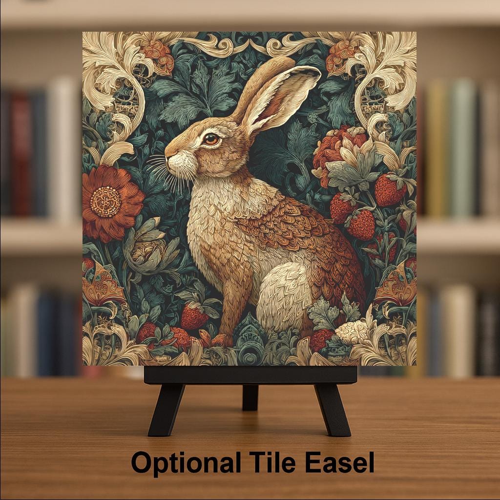 William Morris Hare Ceramic Art Tile: Woodland Wall Decor Art Nouveau Vintage Inspired Art Traditional Home Decor Rabbit Lover
