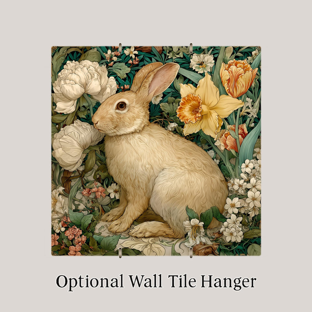 William Morris Spring Rabbit Ceramic Art Tile: Easter Wall Decor Art Nouveau Vintage Mother Day Gift Traditional Home Decor