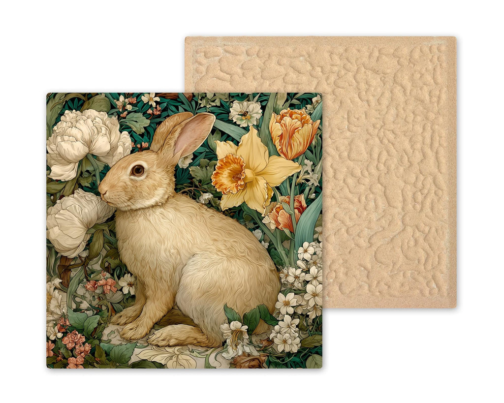 William Morris Spring Rabbit Ceramic Art Tile: Easter Wall Decor Art Nouveau Vintage Mother Day Gift Traditional Home Decor