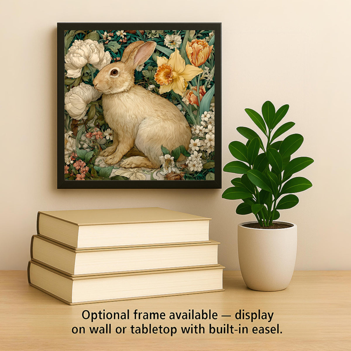 William Morris Spring Rabbit Ceramic Art Tile: Easter Wall Decor Art Nouveau Vintage Mother Day Gift Traditional Home Decor