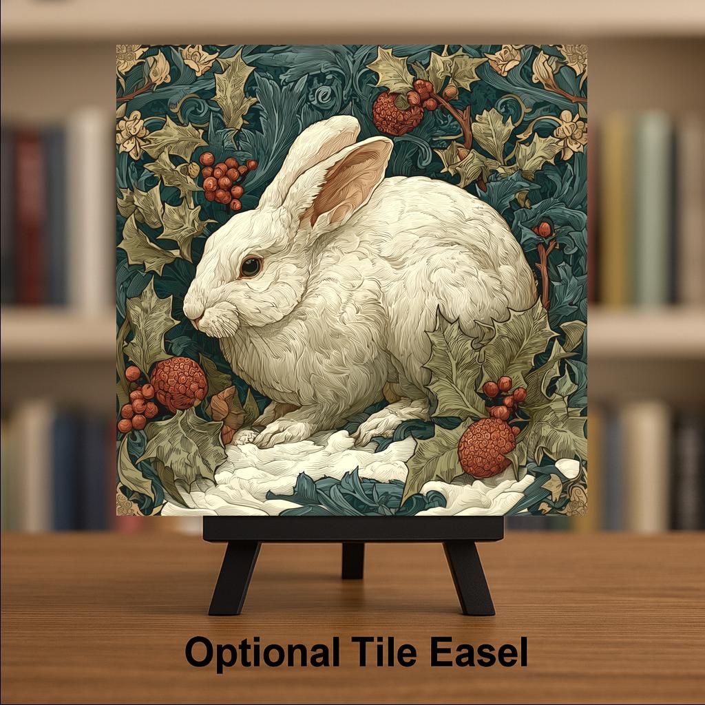 William Morris Winter Rabbit Ceramic Art Tile: Christmas Wall Decor Art Nouveau Vintage Holiday Gift Traditional Home Decor