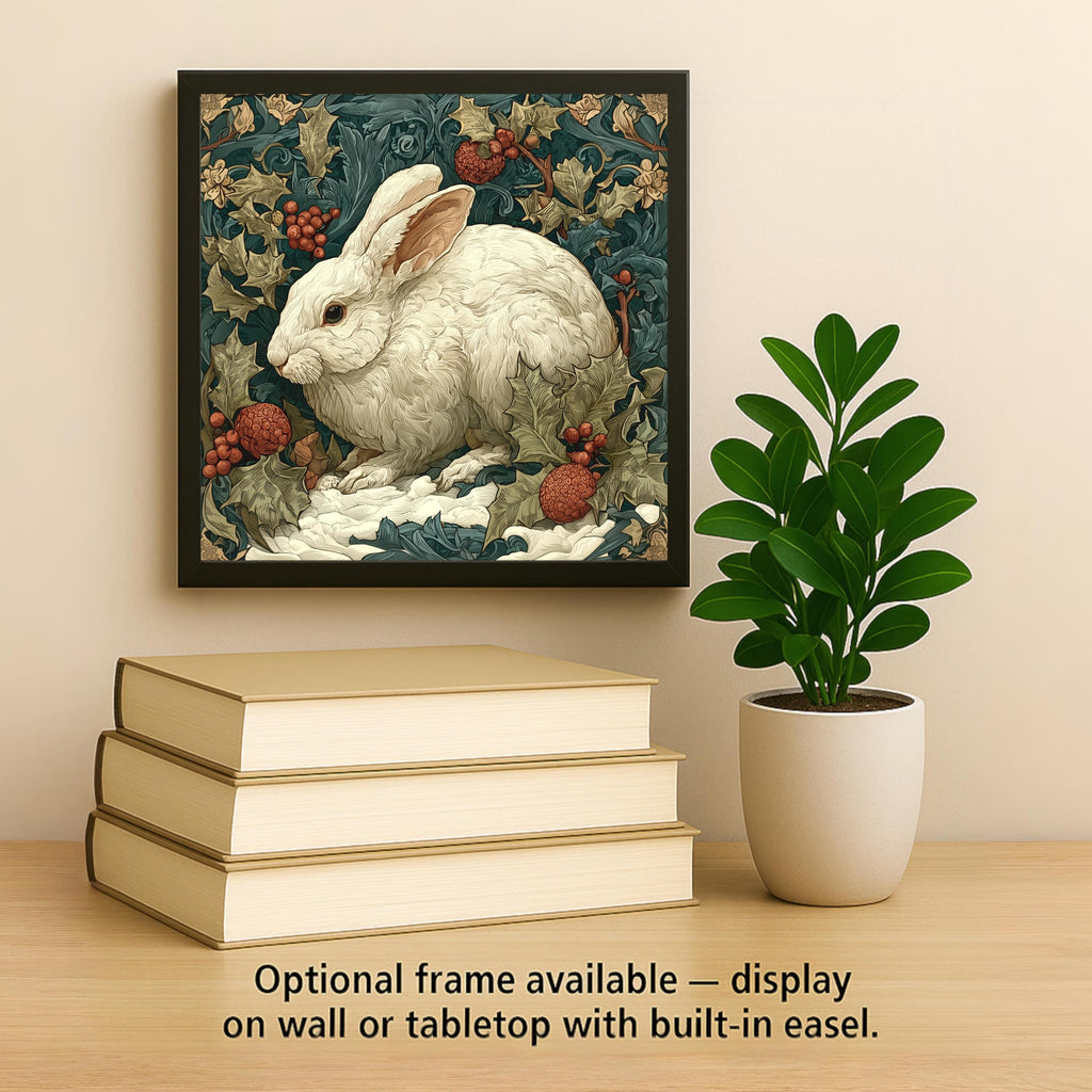 William Morris Winter Rabbit Ceramic Art Tile: Christmas Wall Decor Art Nouveau Vintage Holiday Gift Traditional Home Decor