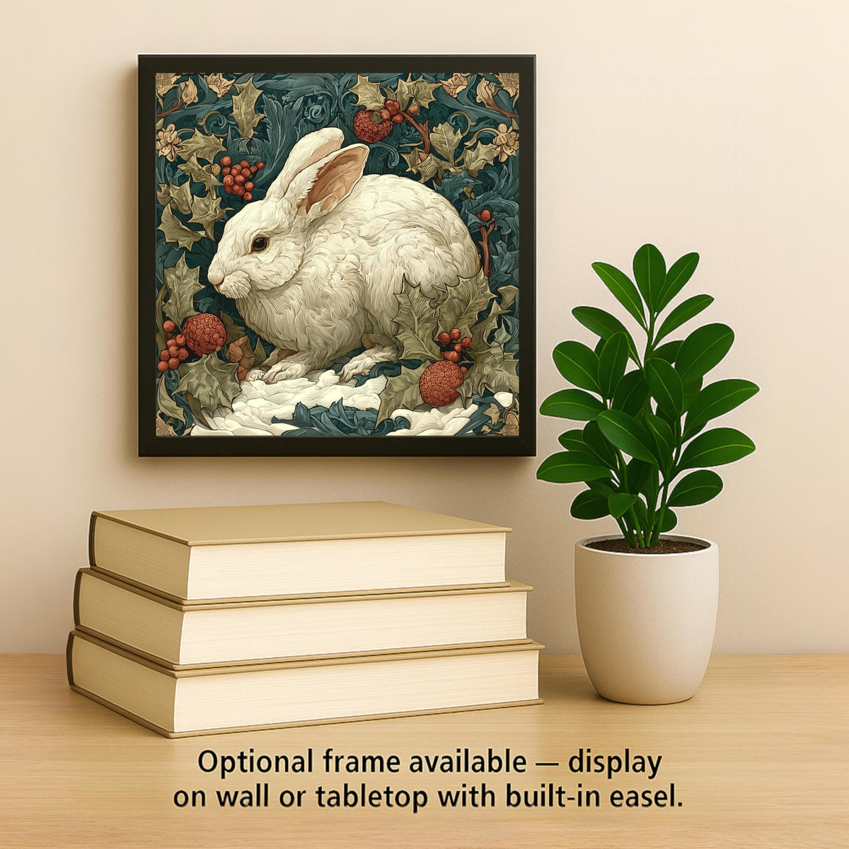 William Morris Winter Rabbit Ceramic Art Tile: Christmas Wall Decor Art Nouveau Vintage Holiday Gift Traditional Home Decor