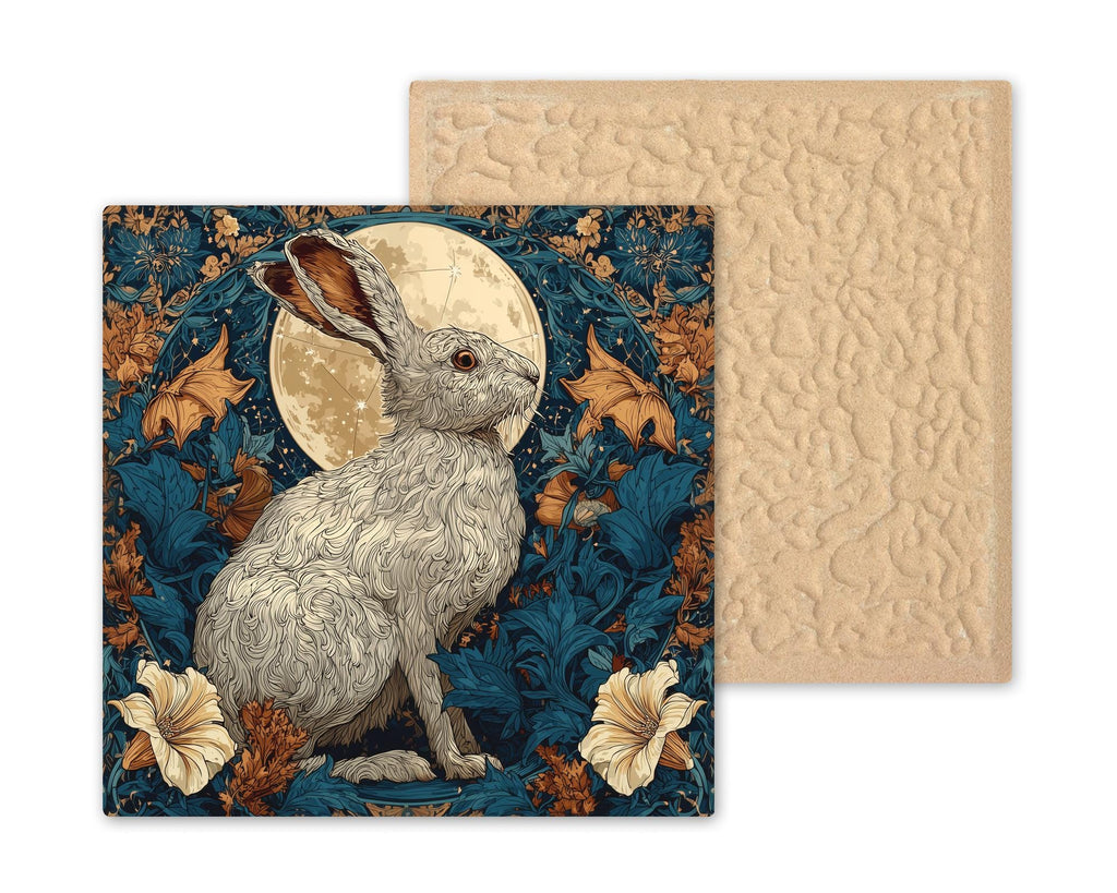 William Morris Moonlight Hare Ceramic Art Tile: Celestial Wall Decor Art Nouveau Vintage Art Traditional Home Decor Bookshelf